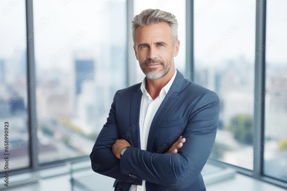 Portrait of smiling senior adult businessman standing at corporate office Portrait of smiling senior adult businessman standing at corporate office
