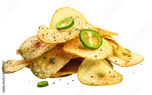 Potato Chips Infused with Jalapeno Spice on isolated background