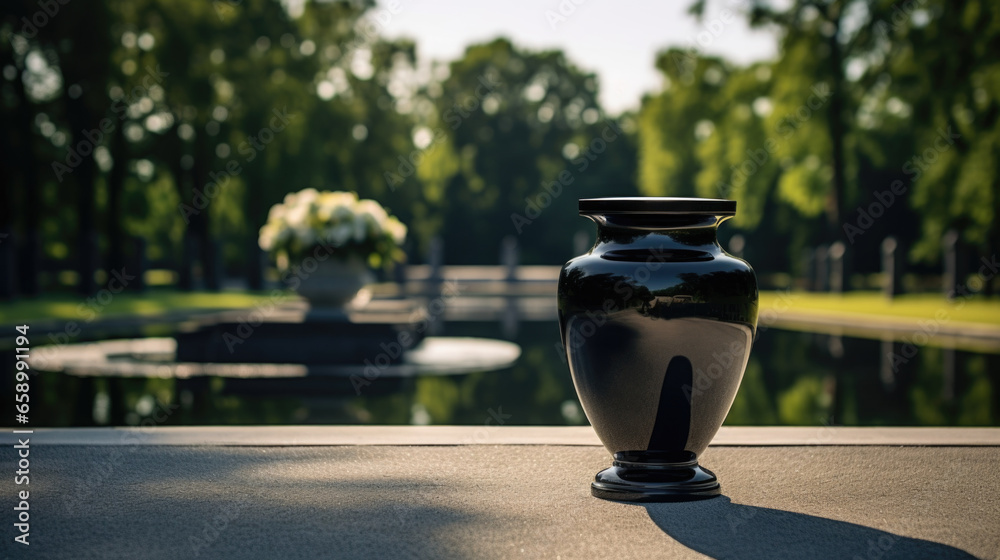 Dignified urn for ashes, a final resting place for a departed soul - obrazy, fototapety, plakaty 