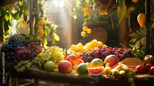 Sukkot Sukkah background, a symbol of harvest and unity during the Jewish festival.