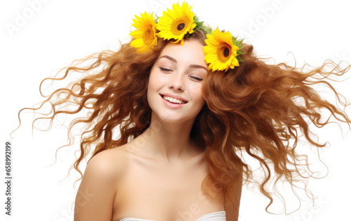 Radiant Sunflower Beauty Portrait on isolated background