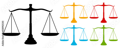 set collections scale of justice colorful icon. Balance law judgment symbol design template vector illustration