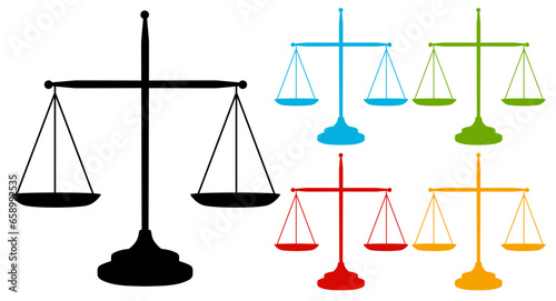set collections scale of justice colorful icon. Balance law judgment symbol design template vector illustration