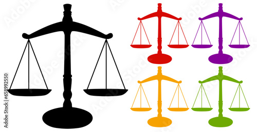 set collections scale of justice colorful icon. Balance law judgment symbol design template vector illustration