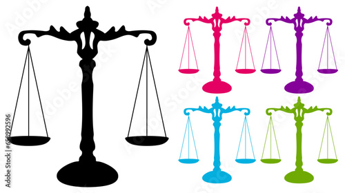 set collections scale of justice colorful icon. Balance law judgment symbol design template vector illustration