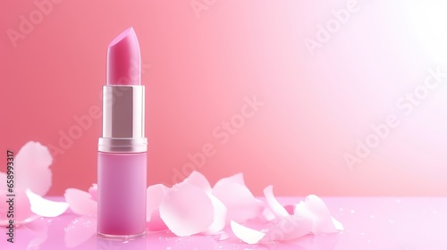 Lipstick on pink background with copy space