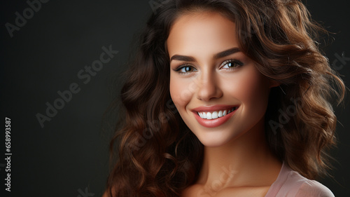 close - up portrait beautiful young woman with red lips. beautiful smile with natural makeup. beauty, fashion and healthy concept.