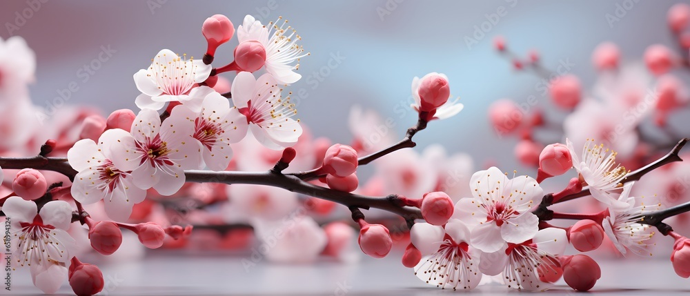 Branches of blossoming cherry blurry soft white background Branches of blossoming cherry blurry soft white background
