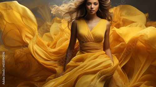 beautiful young woman with a golden cloth in the dark