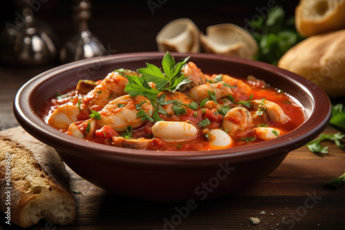 Fish soup. Cacciucco Italian Tuscany fish soup