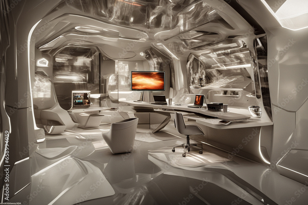 a futuristic office with high tech gadgets holographic displays and a sleek futuristic design, in a hospital a futuristic office with high tech gadgets holographic displays and a sleek futuristic design, in a hospital