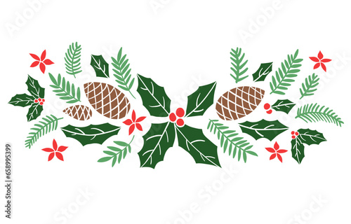 Winter flowers botanical decoration, Hand-drawn style.	