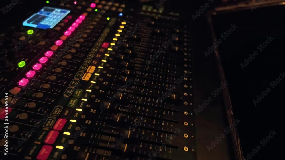 working large sound mixer with buttons and sliders in sound studio, audio equipment working large sound mixer with buttons and sliders in sound studio, audio equipment