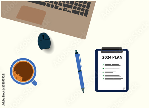 2024 year plan vector on the table.
new year idea concept.