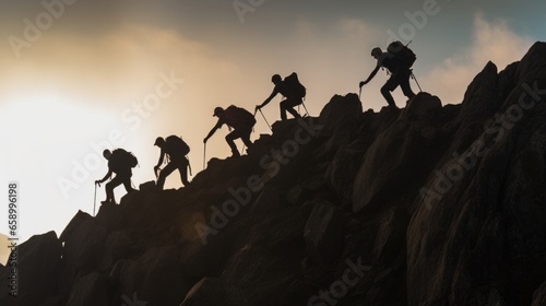 people going hiking, silhouette of group of people doing hiking