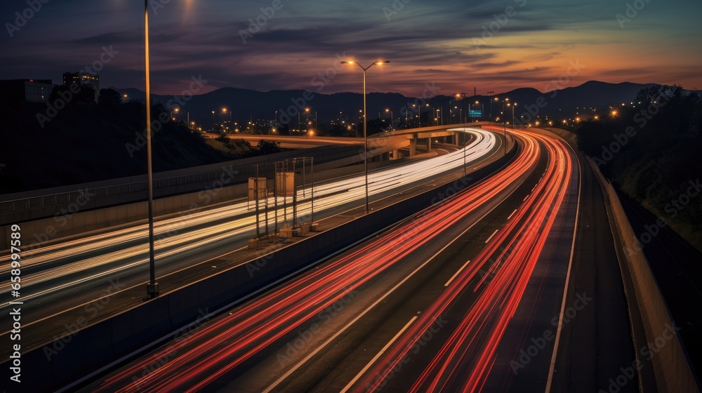 Obraz premium Car light trails on the highway at night. glow lights on road