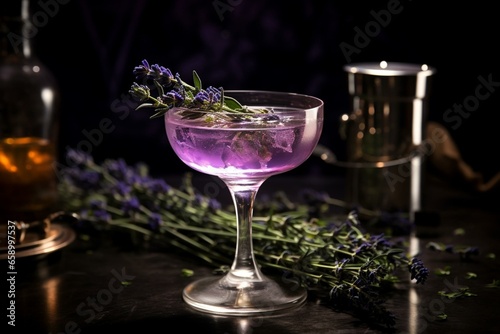 Flavorful herbal cocktail bursting with lavender essence. Generative AI