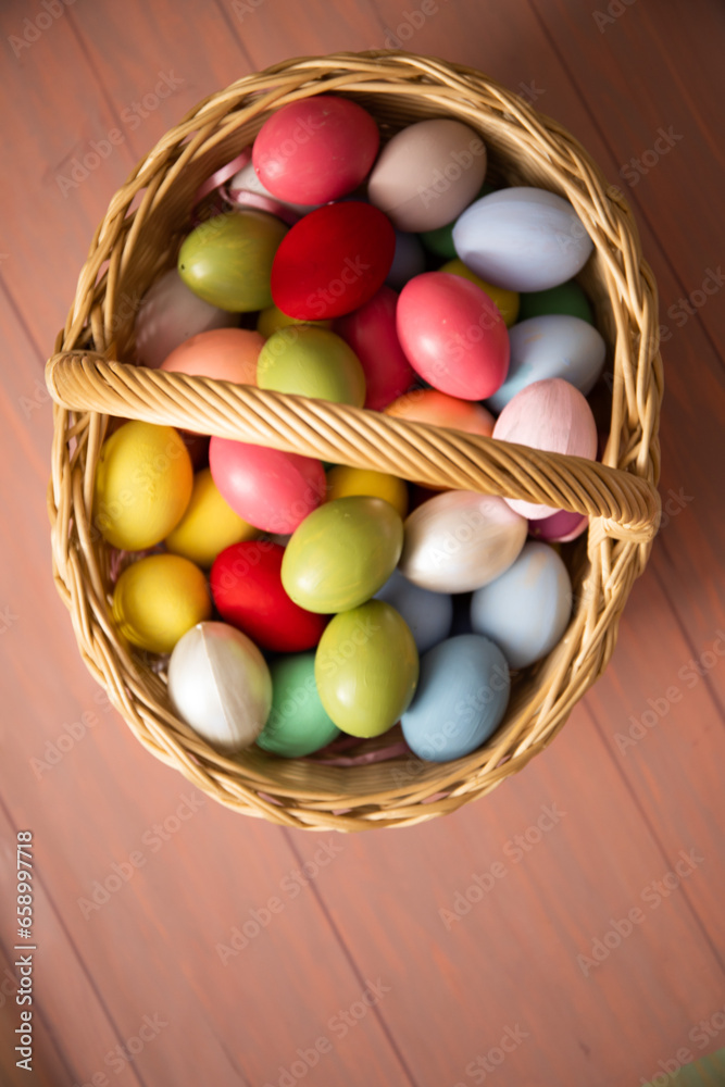 chocolate easter eggs in a basket