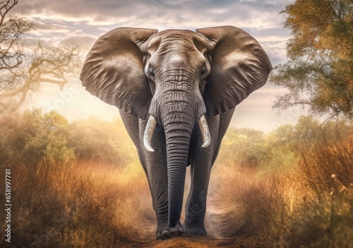 "Elegance in Motion: A Regal Elephant's Serene Walk in Nature." Generated AI.