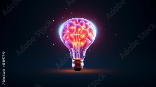Brain shaped light bulb on dark background, modern thinking, ingenuity concept