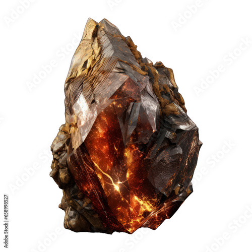 A realistic illustration of earth element stone mineral, in varied brown shades with intricate details, isolated on a transparent background. Generative AI