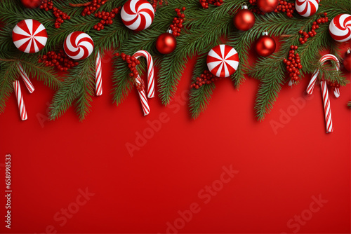 christmas decorations christmas background red background and candy canes for christmas, Merry Christmas and happy New Year background