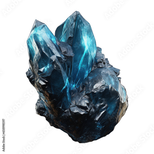 A realistic water stone mineral, in cool shades of blue and green, presented on a transparent background. Generative AI
