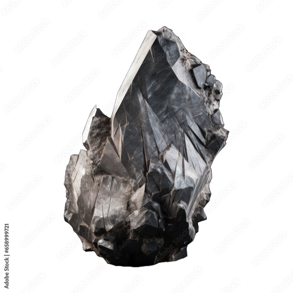 A gray stone mineral depicted on a transparent background, exhibiting intricate subtle details particular to its natural formation. Generative AI