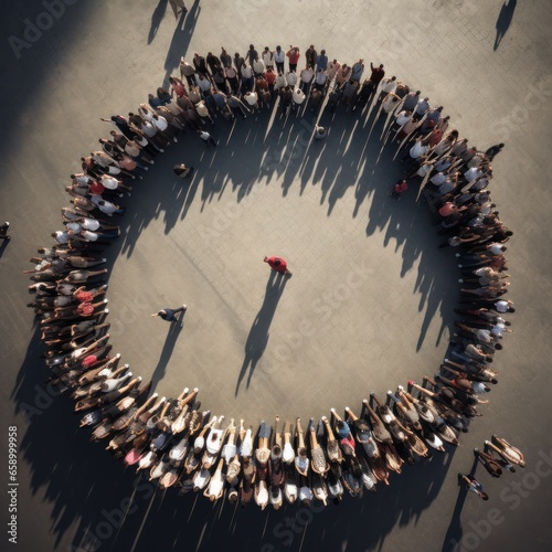 Circling crowd top view photo