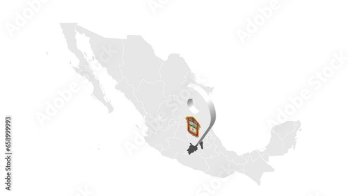 Location State of Mexico on map Mexico. 3d State of Mexico flag map marker location pin. Map of  Mexico showing different parts. Animated map Provinces and Territories of Canada. 4K.  Video photo