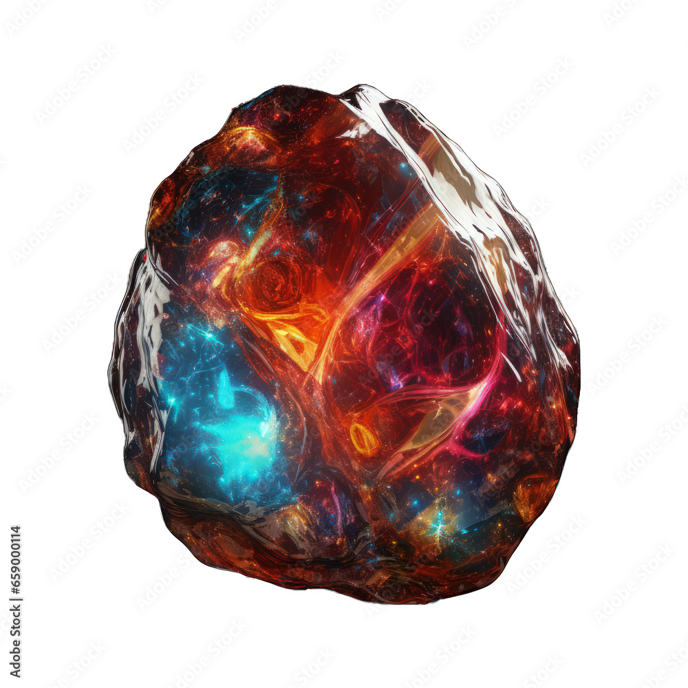 A mystical cosmic stone mineral, radiating magical and iridescent hues, is floating on a clear transparent background. Generative AI A mystical cosmic stone mineral, radiating magical and iridescent hues, is floating on a clear transparent background. Generative AI