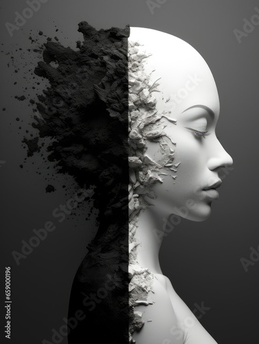 black and white portrait of a woman duality of light and darkness - by generatrive ai