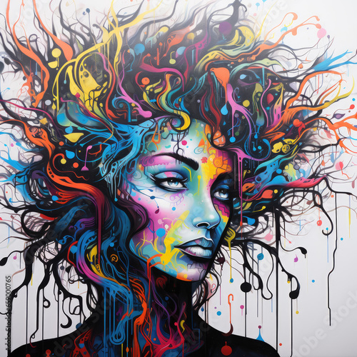 lady woman graffiti grunge street art colorful - by generative ai