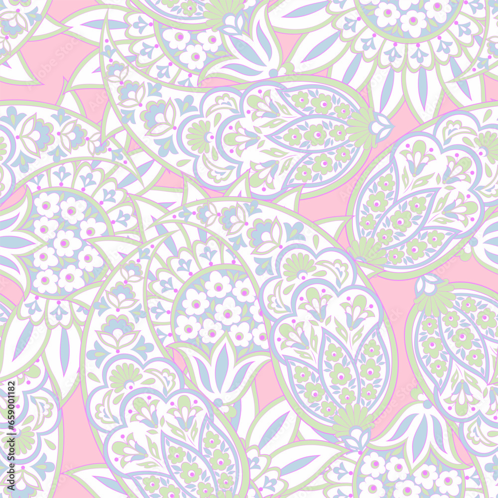 Paisley seamless floral pattern. Damask vintage background