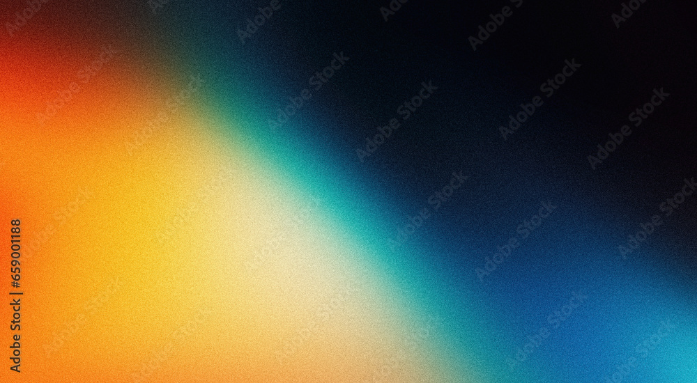 Obraz premium Yellow orange glowing blue teal black noise texture gradient background grainy dark vibrant banner poster cover backdrop header design
