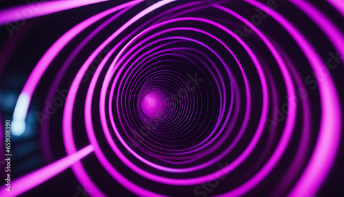 Abstract illusion of a spiral in graphic design, with geometric shapes in pink and violet neon lines 