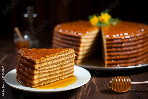 Piece of traditional Medovnik honey cake photo