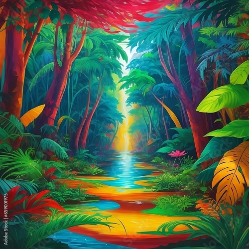 Abstract Elegance  A Vibrant Jungle Oil Painting