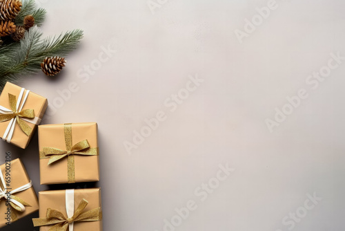 Young teens custom minimalist Christmas gifts background with empty space for text 