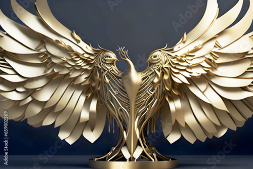 Unique 3d gaming rewards angel flying or eagle type golden wings. Generative Ai photo