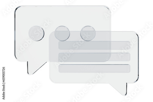 3D speech bubble icon. Empty speech bubble. Chat 3d render. Social media notification icon. Glass morphism style. 3D rendering
