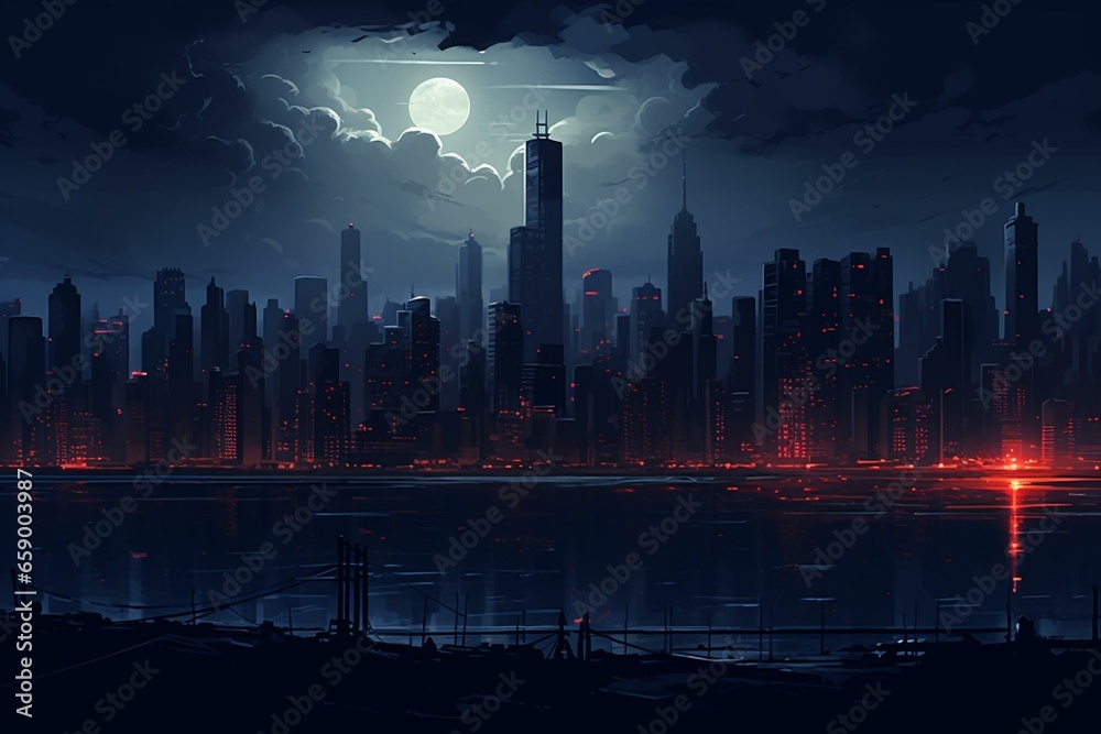 nighttime cityscape illustration. Generative AI