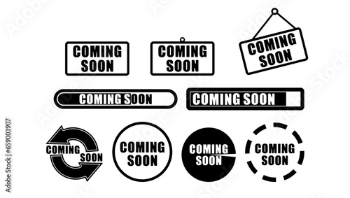 'Coming soon' stamp set, label, emblem