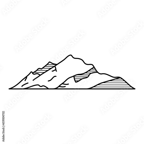 Mountains inline style. Mountain drawing with line style and shading