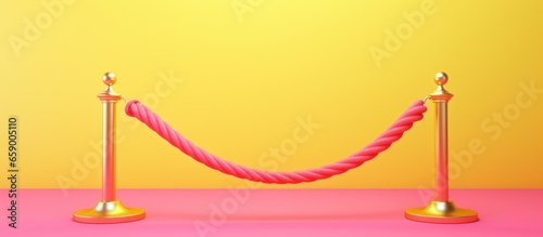 Celebrity party entrance with a minimalistic yellow rope barrier icon on a pink background photo