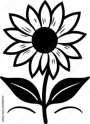 Sunflower - Black and White Isolated Icon - Vector illustration