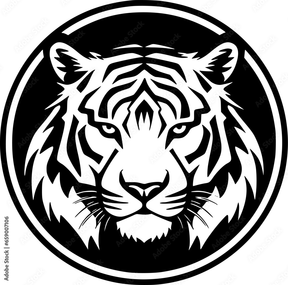 Tiger - Black and White Isolated Icon - Vector illustration