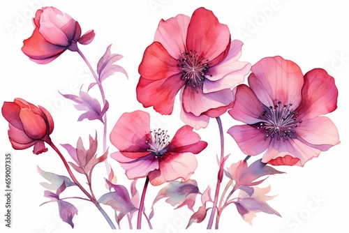 Transparent flower painting done in watercolors  saved in png format. Generative AI