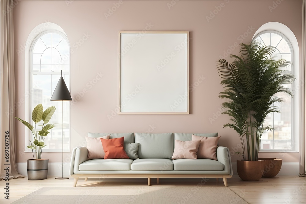 mockup frame in living room with sofa. vertical frame mockup mockup frame in living room with sofa. vertical frame mockup