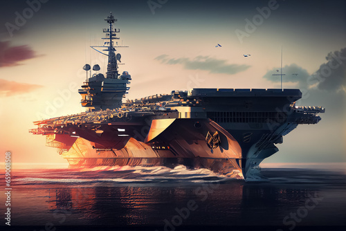 Obraz na płótnie illustration of American battleship in ocean Global communications